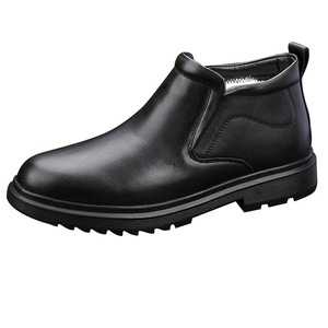 Bottes d'hiver pour hommes en cuir véritable, bout rond, doublure en fourrure, semelle en caoutchouc, antidérapantes, chaudes, pour la neige - Product Image 4