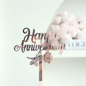 Décoration de gâteau d'<span class=keywords><strong>anniversaire</strong></span> en acrylique avec motif de rose pour <span class=keywords><strong>anniversaire</strong></span>, fête romantique, célébration et fournitures de mariage, décoration de cupcake - Product Image 2