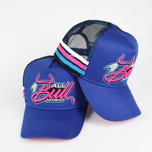 Logotipo personalizado chapéu do camionista de alta qualidade 5 painel alto perfil snapback malha chapéu do camionista listras país australiano bonés do camionista