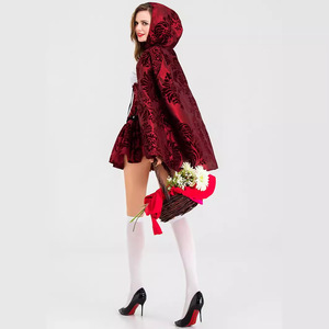 Moda <span class=keywords><strong>Sexy</strong></span> Halloween adulto reina disfraz bruja vestir estilo gótico vampiro pequeño sombrero rojo capa - Product Image 2