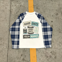 T-shirt homme en coton épais à manches longues raglan, motif écossais délavé, imprimé « Good Days Canned Food », style streetwear