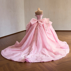 Rsm261107 Crystal Beaded Bodice Pink Ball Gown Gorgeous Voluminous <b>Silver</b> Embellished Train Quinceanera <b>Dress</b> Jancember - Product Image 4