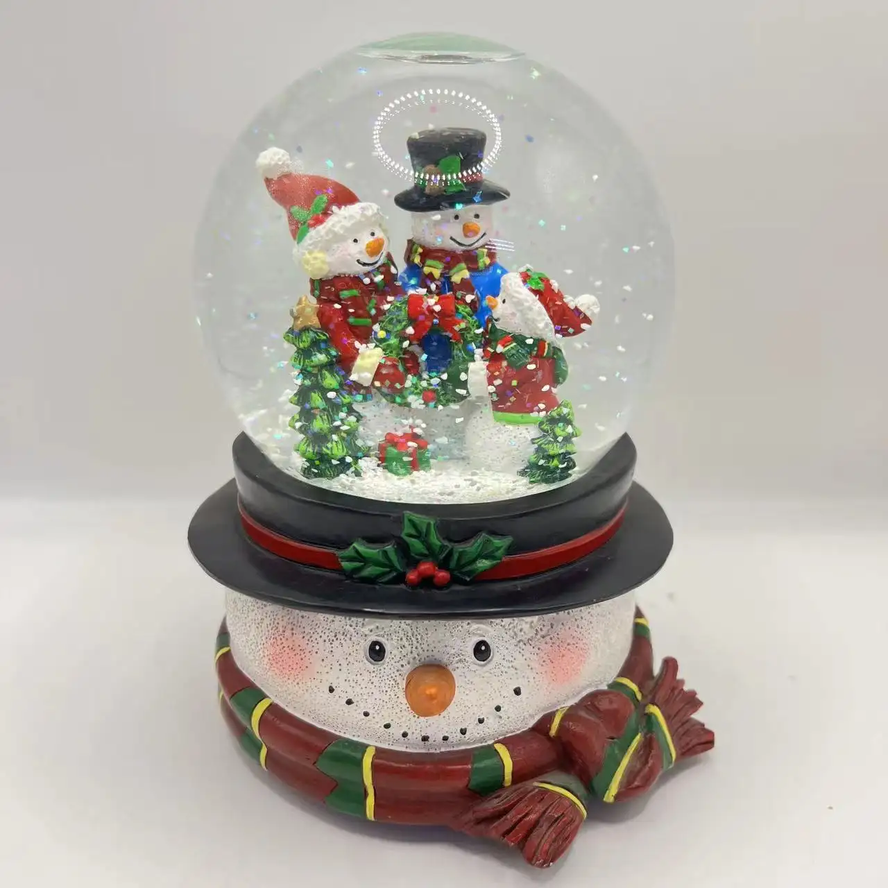 Personalizable resina Navidad muñeco de nieve bola de nieve caja de música decoración de escritorio