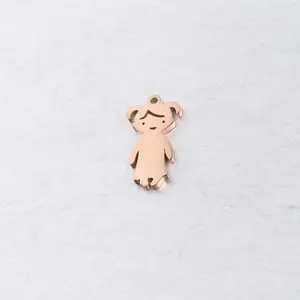 Simple DIY Girl and Boy Charm with Mirror Polish Flat Laser Cutting Crystal Stainless Steel Plated Pendants for Jewelry Use