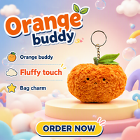 Pendentif en peluche orange en coton doux, série fruits, avec rembourrage en coton PP, 0-10 cm