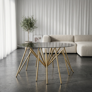 AK Brass Handmade <b>Round</b> Iron Metal Coffee <b>Table</b> <b>Gold</b> Finish with Glass Top for Home Hotel Living Room Furniture - Product Image 1