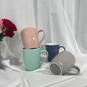 Wholesale AB Grade Ceramic <b>Cups</b> Striped Embossed Pure Color Porcelain Coffee Mugs Low Prices for Business Gifts - Product Image 5