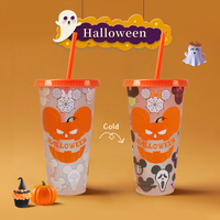 Gobelet à paille en plastique de qualité alimentaire Halloween 200ml Tumbler de dessin animé changeant de couleur avec des motifs de style américain Pack de roches personnalisé