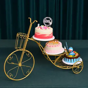 Groothandel Luxe 3 Laags Goud Metaal Nordic Fiets Design Cake Dessert Rek Bruiloft Verjaardag