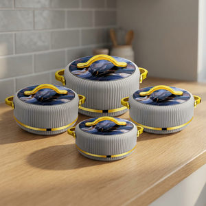 ANAX 4-Piece Classic Heatable Insulated Stainless Steel <b>Food</b> <b>Warmer</b> Set Stackable Thermal Casserole Metal Lids Kitchen Catering - Product Image 3