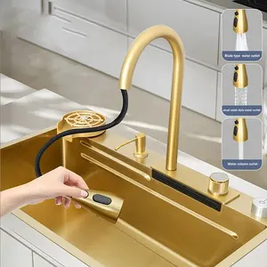 Vente chaude Mode Moderne Sus304 Cascade Multifonction Évier De Cuisine De Luxe Évier De Cuisine De Haute Technologie