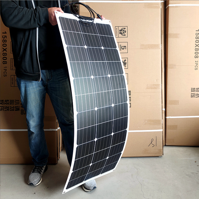 High Efficiency ETFE 100W 200W Flexible Solar Panel Monocrystalline Bendable Thin Solar Module Film for RV Boat Marine Camping