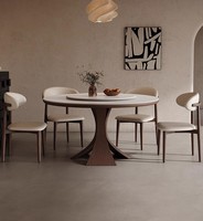 Mesa de Comedor Redonda de Pizarra de Estilo Moderno y Minimalista, Combinación de Mesa y Sillas de Madera de Mediados de Siglo con Plato Giratorio para Hogares Pequeños