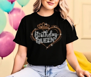 Camiseta de Algodón para Mujer, Personalizada con Pedrería, Letra de Cumpleaños, Talla Grande, con Cuentas de Cristal - Product Image 4