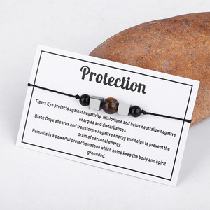 Cuerda de cera trenzada con tarjeta Wish, pulsera de protección de cuentas de piedra de ojo de tigre de hematita Natural - Product Image 6