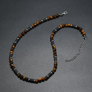 Collares De Piedras Naturales occhio di tigre in onice opaco <span class=keywords><strong>perline</strong></span> di ematite in acciaio inox fibbia lavica occhio di pietra <span class=keywords><strong>collana</strong></span> <span class=keywords><strong>uomo</strong></span> - Product Image 2