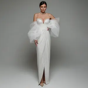 Серебристо-белые блестящие Роскошные вечерние платья русалки с бусинами сексуальное элегантное платье с рукавами-фонариками для женщин для вечеринок
