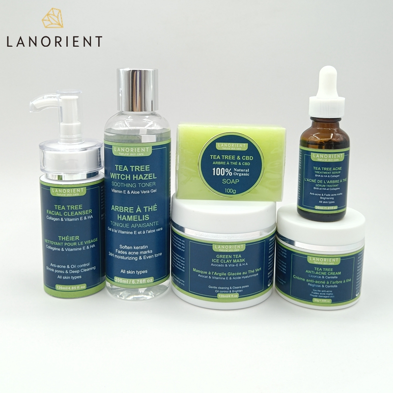 LANORIENT etichetta bianca Naturale Organico tea tree CBD vitamina E Riparazione del collagene trattamento di Acne set Crema anti acne per unisex