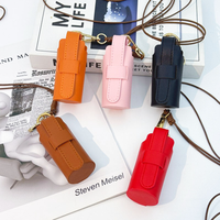 Étui à rouge à lèvres en cuir PU durable avec cordon, pochette portable pour baume à lèvres, pochette à rouge à lèvres à suspendre au cou, accessoires de maquillage