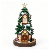 Figurine de maison de Noël lumineuse à LED avec figurine de Père Noël en résine, décoration de table pour les fêtes, pour la maison et le salon