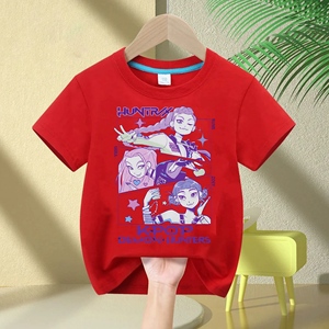 2025 New Kpop Demon <strong>Hunter</strong> Girls T-shirt Children's Short Sleeve Cotton Tops Kpop Printed Anime Clothes - Product Image 2