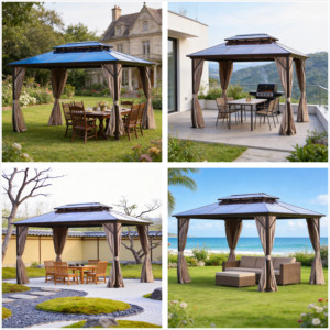 Gazebo de Aluminio con Techo Rígido de Policarbonato Azul, Doble Nivel, Ventilado, con Cortinas, Venta al Por Mayor, Pabellón Comercial para Exteriores, Marca Personalizada PGL - Product Image 4