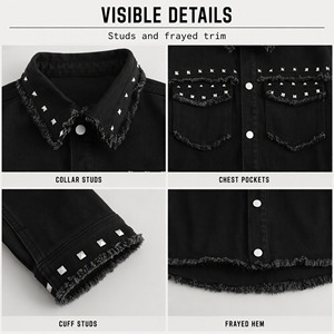 เสื้อแจ็คเก็ตผู้ชายสีดำขอบรุ่ย ผ้าฝ้าย 100% สำหรับฤดูใบไม้ผลิ แต่งกระดุมลายการ์ตูน กันลมและกันน้ำ เหมาะสำหรับสตรีทแวร์ - Product Image 4