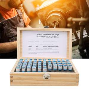 Juego de Calibres de Pasos de 50 Piezas, 0.5-0.99mm +/-0.001, <span class=keywords><strong>Paso</strong></span> de 0.01mm, en Caja de Madera, Juego de Pasos de Acero - Product Image 1
