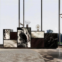 Meuble de salon de villa de luxe européen moderne, bar à vin, cave à vin, armoire en placage de marbre, panneau multicouche en pierre, mobilier de maison