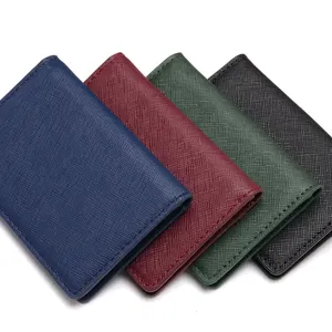 Multicolor Slim PU Vegan Leather Card Case Package Personalized Cardholders Faux Saffiano Pebbled Leather Cedit Card Holder