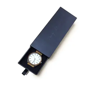 Custom Quartz Digital Watch Strap Packaging Box Black Drawer Gift Box With Hot Stamp Embossed Logo