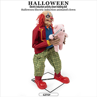 Décoration d'Halloween transfrontalière : Grande poupée clown électrique à capteur sonore, à brancher, pour maison hantée et fête d'horreur