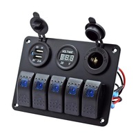 Nouveau panneau de commutation à bascule étanche IP65 en aluminium pour bateau, marine, voiture, avec double prise USB, voltmètre, lumière LED bleue, 8 gangues, 12V