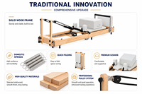 Reformer Pilates pliable en bois d’érable avec pieds réglables Machine de fitness professionnelle pour studio et maison