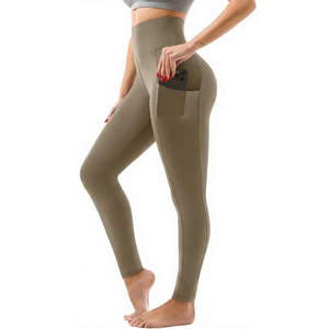 High Waist Seamless Yoga Leggings Women Solid Color Full Length With Pockets Four Way Stretch Fitness Pants - Product Image 1