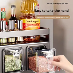 Estante de Condimentos Metálico para <span class=keywords><strong>Cocina</strong></span>, Sin Perforaciones, Multifuncional, Juego de Frascos para Condimentos, Estante para Especias - Product Image 2