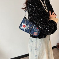 2025 à la mode unique sangle bohème Mini sac à main fourre-tout pour femmes mode étoile motif Denim sacs mignon Cool Portable robe sacs à main