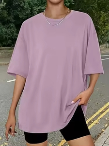 2026 Spring New Short Sleeved Women's T-shirt Loose Plaid Knitted Breathable 100% Cotton Versatile Style - Product Image 2