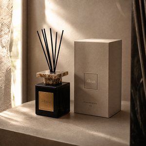 Aikun Large Capacity Square Black Glass Long Lasting <b>Reed</b> <b>Diffuser</b> with Sticks Marble Collar Gift Box for Retail Displays - Product Image 1