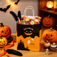 Sac en papier d'Halloween personnalisé avec logo imprimé, sac cadeau en papier kraft pour bonbons, idéal pour les fêtes, emballage de courses, vente en gros