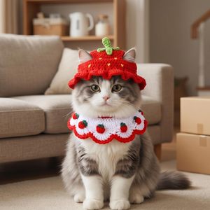 Grazioso Kit di Vestiti per Animali Domestici con Design in Pizzo Arricciato, Abito a Forma di Fragola in Maglia per Piccoli Compagni - Product Image 4
