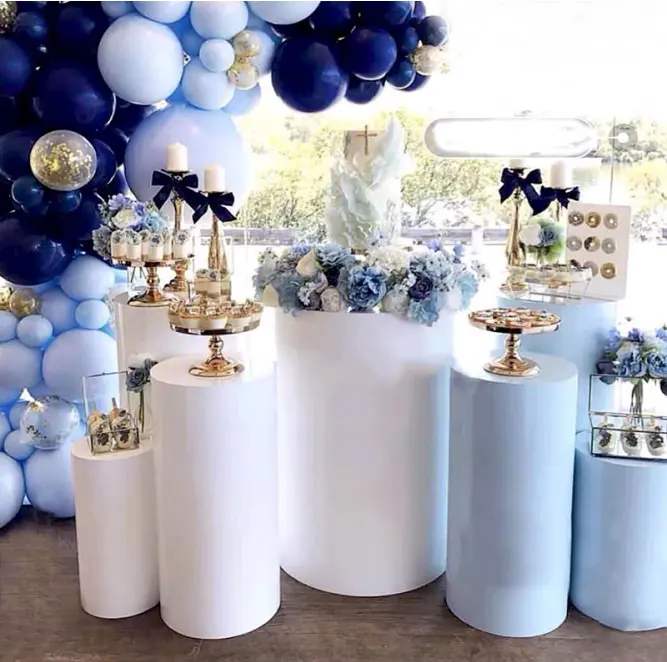 Набор из 5 пластиковых железных белых цилиндрических плинтов, демонстрационная стойка, подставка для десертного стола для украшения свадебной вечеринки