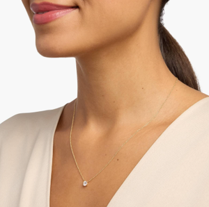 Collana <span class=keywords><strong>con</strong></span> Pendente <span class=keywords><strong>Solitario</strong></span> Classica in Argento Sterling 925 Placcato Oro 18K <span class=keywords><strong>con</strong></span> Zirconia Cubica 8A da 8mm e Catena a Cavo - Product Image 5