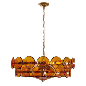 Lámpara de Araña de Cristal Artístico Texturizado Marrón Ámbar Estilo Medieval Francés, Colgante de Lujo Ligero para Salón, Comedor y Techos Altos de Villa - Product Image 1