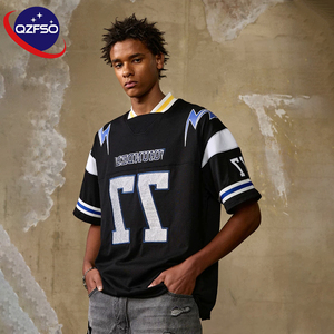 QZFSO Custom Sublimation Soccer Bamboo T Shirt American Football Uniform <b>Top</b> Rhinestone Mesh Fabric Rugby Sport Jersey For Men - Product Image 1
