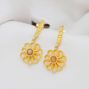 Pendientes de piedra lunar natural de Plata de Ley 925 de venta clásica, pendientes de piedra lunar rosa para mujer - Product Image 2