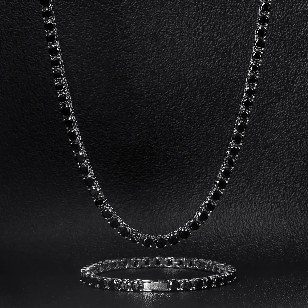 KRKC & CO 5ミリメートル18インチWhite Gold Black Zircon Iced Out Diamond Hip Hop Jewelry Necklace Tennis Chain