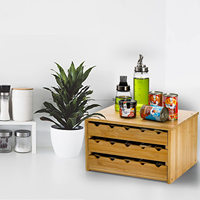 Bouteilles d'épices à 3 niveaux 30 grilles Support de rangement pour bocaux d'assaisonnement Porte-épices en bois Tiroir Organisateur Plateau Cubes pour armoires Comptoir