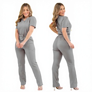 Meilleures ventes : Ensembles d'uniformes médicaux décontractés pour femmes, avec broderie nœud papillon, tricotés, à manches courtes, pour infirmières - Product Image 1
