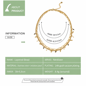 Collar de Cadena en Capas de Acero Inoxidable con Perlas de Imitación, Chapado al Vacío en Oro de 14K, Ajustable, Doble Hilo - Product Image 3